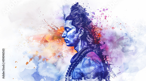 Beautiful digital painting of lord Shiva with a powerful aura, radiating divine energy on a white background. photo