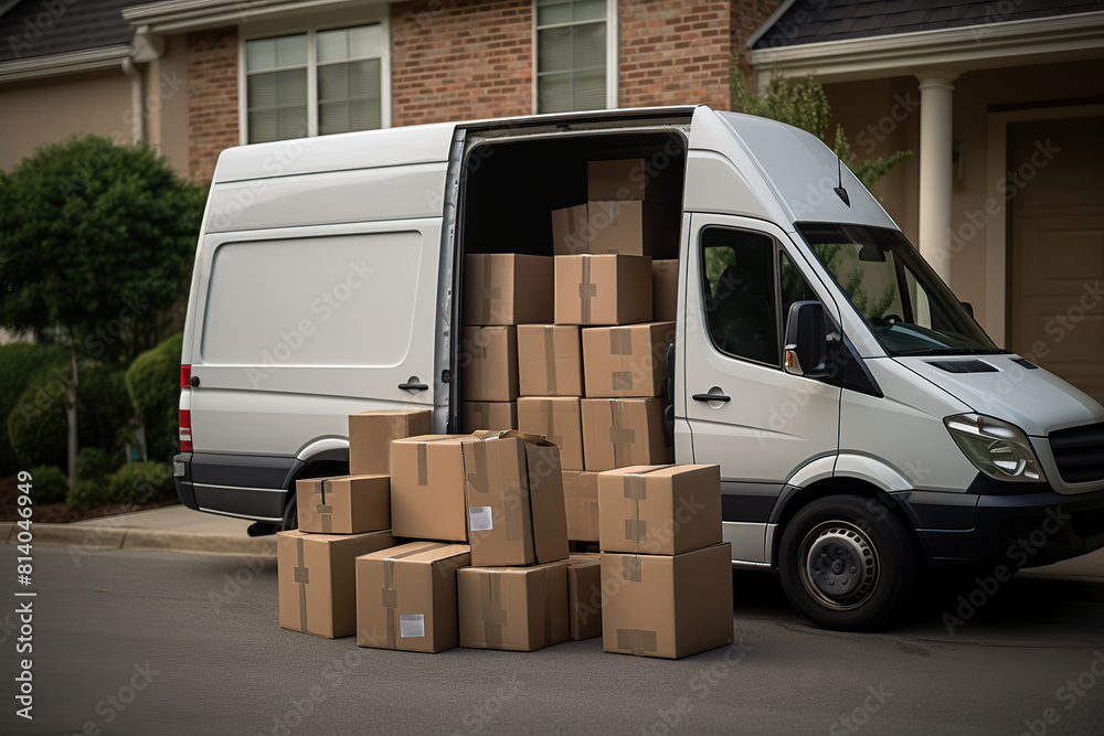 Delivery van full of cardboard boxes Delivery van full of cardboard boxes