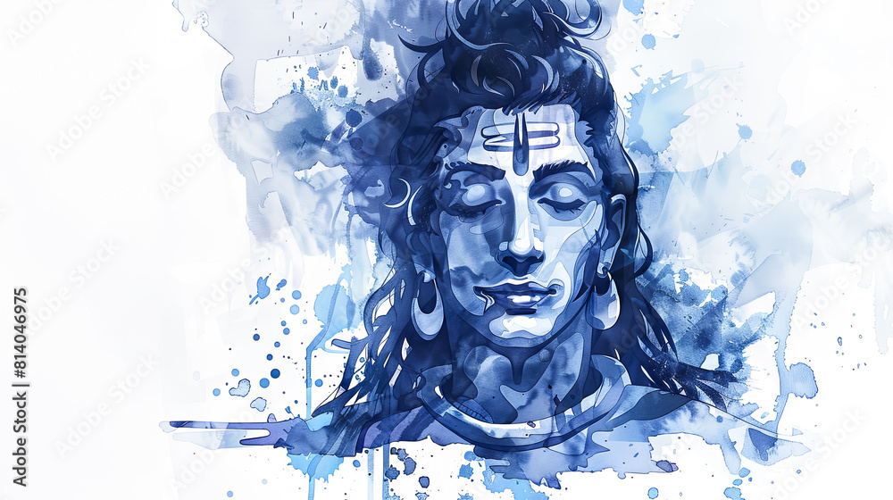 Beautiful digital painting of Lord lord Shiva with a blue throat on a white background perfect for home decor and spirituality enthusiasts.