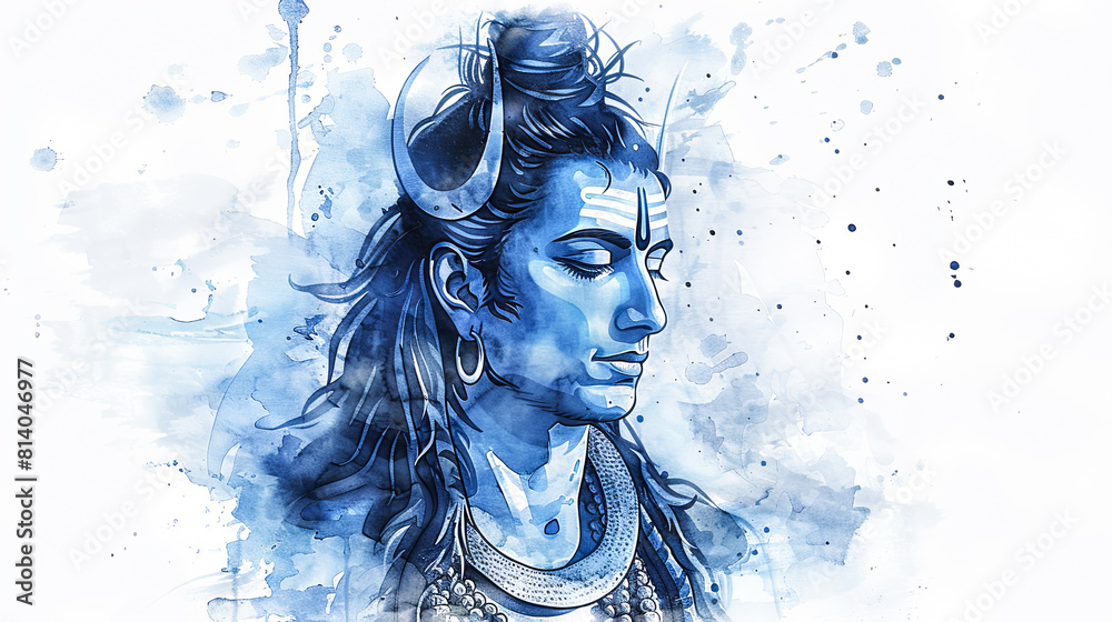Fototapeta premium Beautiful digital painting of Lord lord Shiva with a blue throat on a white background perfect for home decor and spirituality enthusiasts.