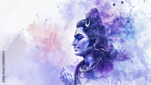 Beautiful digital painting of lord Shiva with a powerful aura, radiating divine energy on a white background.
