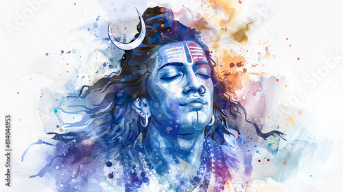 Beautiful digital painting of Lord lord Shiva with a blue throat on a white background perfect for home decor and spirituality enthusiasts.