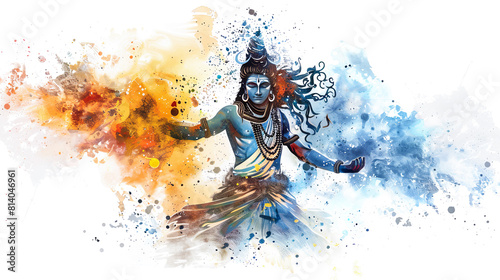 Beautiful digital watercolor painting of lord Shiva emerging from a linga on a white background. photo