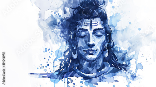 Beautiful digital painting of Lord lord Shiva with a blue throat on a white background perfect for home decor and spirituality enthusiasts. photo