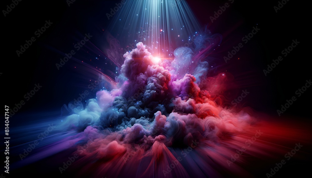 Colorful nebula Illumination:  A mystical scene where thick, swirling smoke fills a dark background
