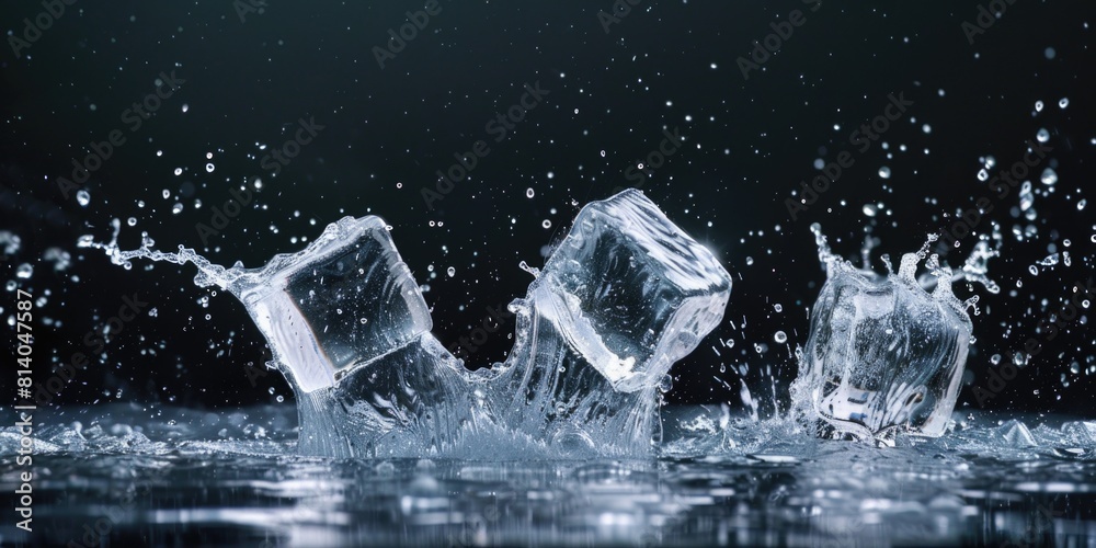 Three ice cubes are falling into body of water Three ice cubes are falling into body of water