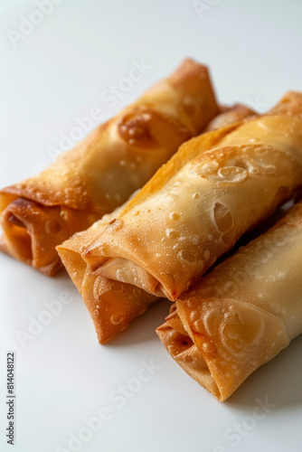 Delicious Egg Rolls Close-Up on White Background