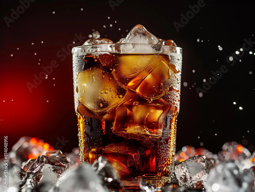 Cola with Ice Cubes and Red Light