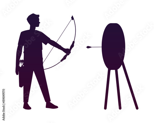 Black silhouette of a man with a bow on an isolated background.