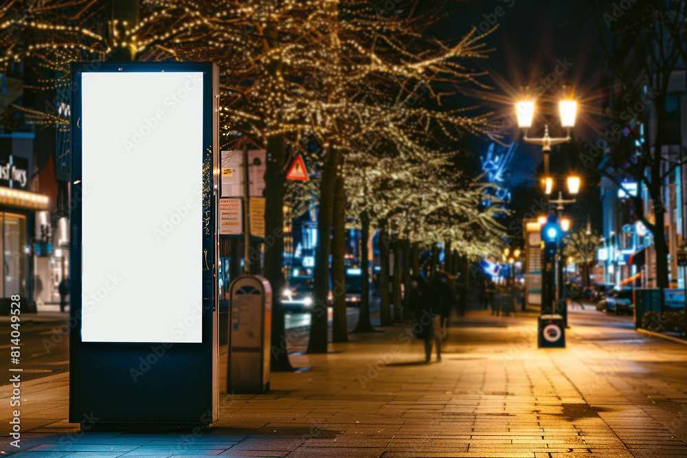 Blank billboard LCD advertisement for adjust your message in city street bus stop sign at nigh Blank billboard LCD advertisement for adjust your message in city street bus stop sign at nigh