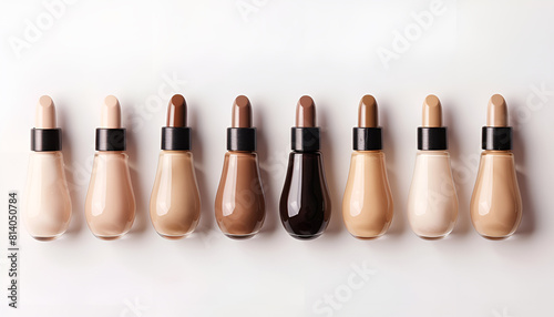 beige color liquid lipstick makeup products on white background photo