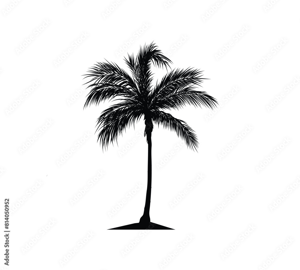 Black single palm tree silhouette icon isolated Black single palm tree silhouette icon isolated
