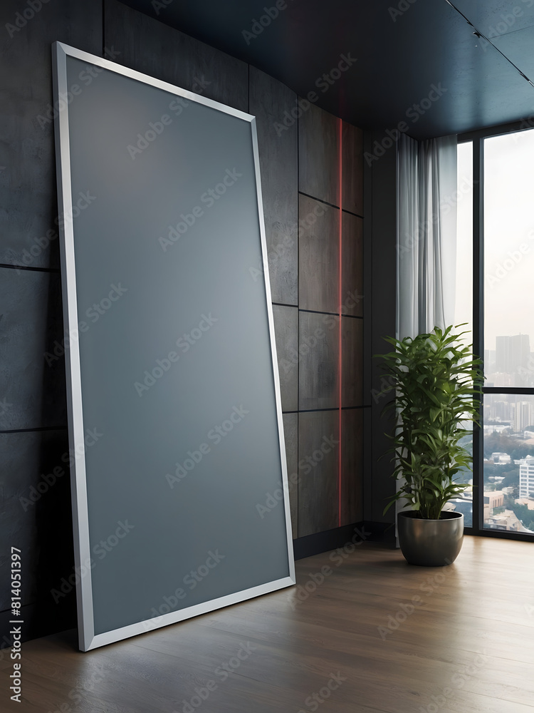 billboard on the wall, blank mockup frame on wall in modern office interior design in 3d style. illustration generative ai billboard on the wall, blank mockup frame on wall in modern office interior design in 3d style. illustration generative ai