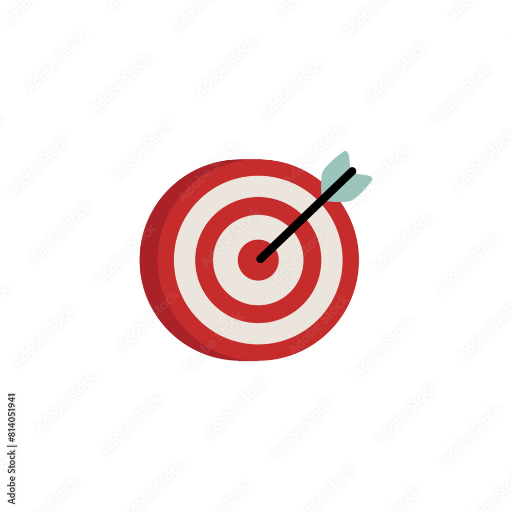 Vector illustration of a target with a hit arrow with a feather and plastic parts Vector illustration of a target with a hit arrow with a feather and plastic parts
