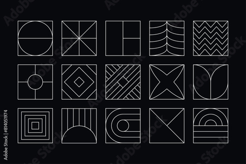 Set of vector geometric linear shapes inspired by Art Deco