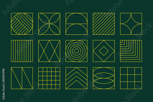 Set of vector geometric linear shapes inspired by Art Deco