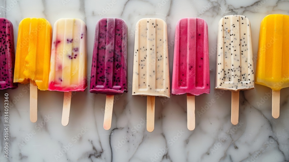 Gourmet Popsicles on a Marble Surface Gourmet Popsicles on a Marble Surface