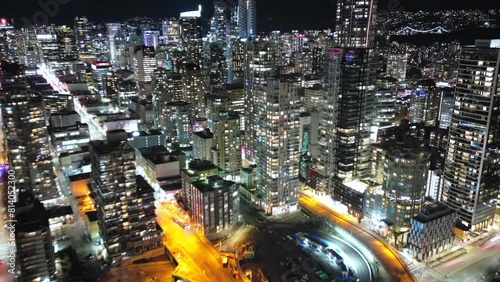 Aerial time-lapse on downtown of Vancouver at night, Canada photo