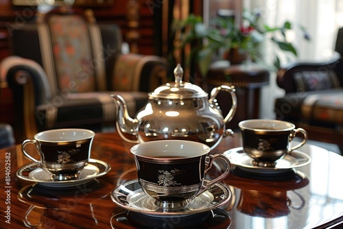 black tea set on table of drawing room