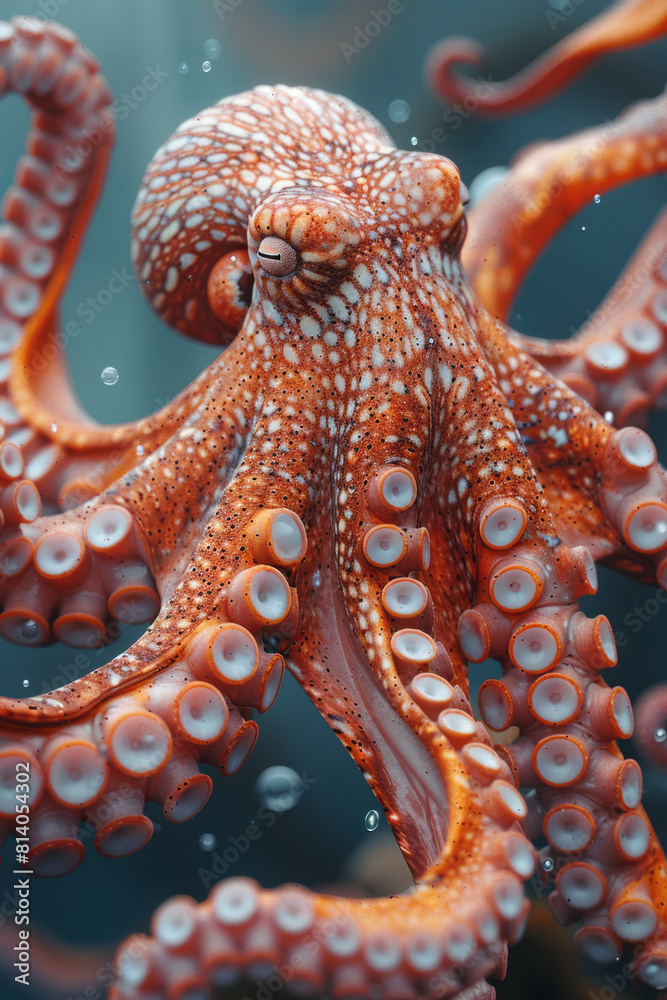 Obraz premium Visualization of an octopus with tentacles that become oceanic currents, swirling around sea treasures,