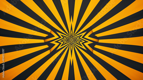 symmetrical pattern of black and yellow lines creating an optical illusion, forming the appearance that they form a star or heart shape in the center of the design photo