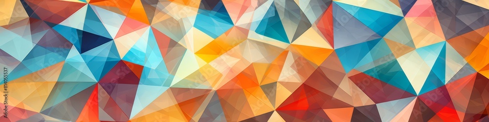 Fototapeta premium The Geometric pattern of colored triangles intersecting and forming complex compositions on the background.