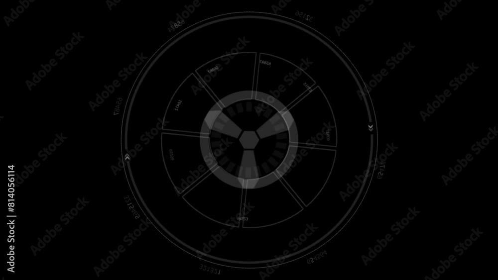 Scanning moving target shape with alpha channel White HUD Circle User interface on isolated black background. Scanning moving target shape with alpha channel White HUD Circle User interface on isolated black background.
