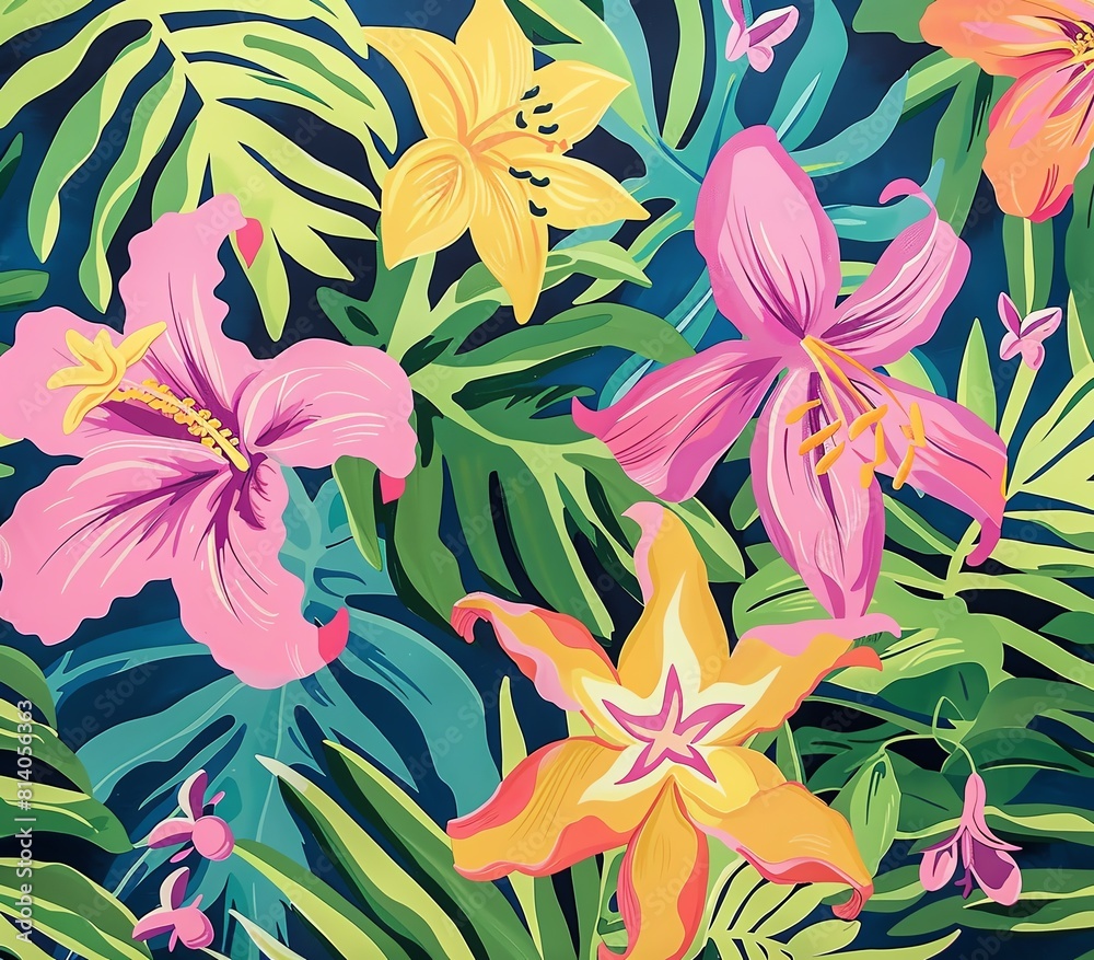 Floral pattern with a variety of flowers and leaves Floral pattern with a variety of flowers and leaves