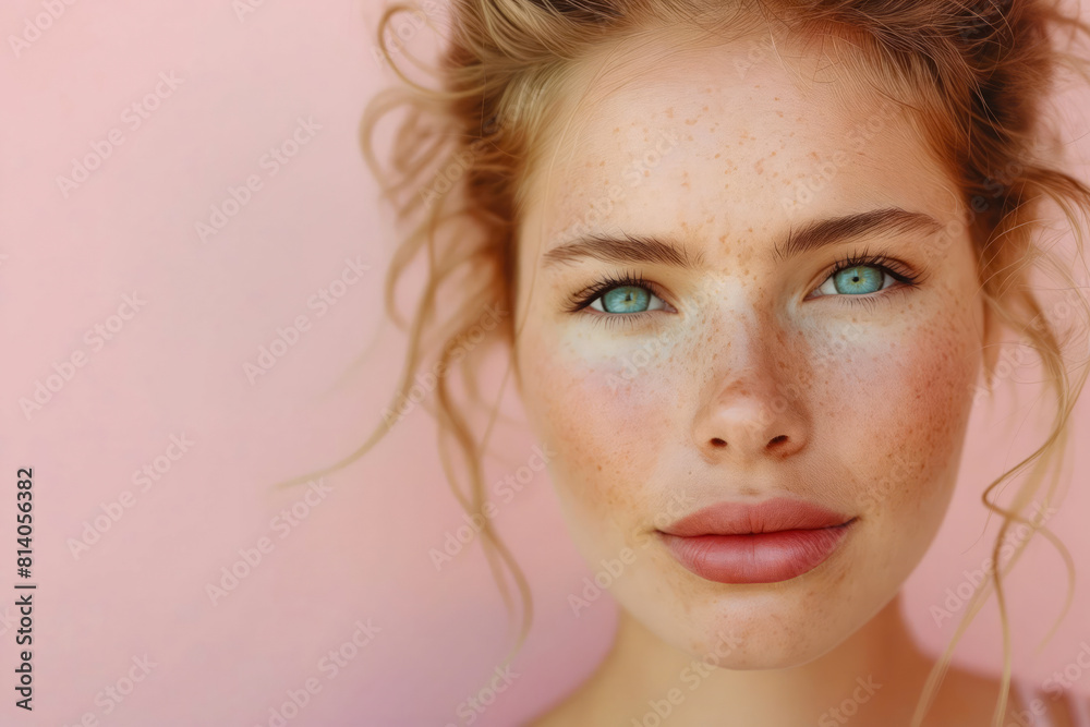 A woman with freckles and green eyes.