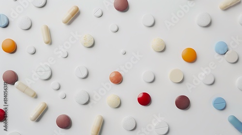 Assorted pills displayed in a captivating arrangement against a white backdrop, symbolizing the importance of medication adherence in managing health.