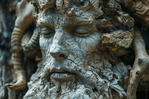 Visualization of a faun, with its goat features abstracted into rocky and woody textures,