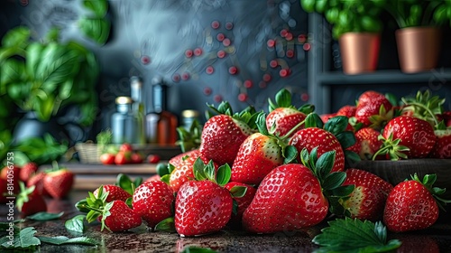 Product photography of strawberries in the kitchen.
