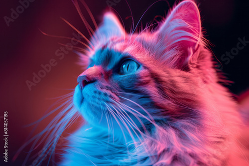 A cat with a bioluminescent fur that changes color based on its mood, integrated with emotive technology,