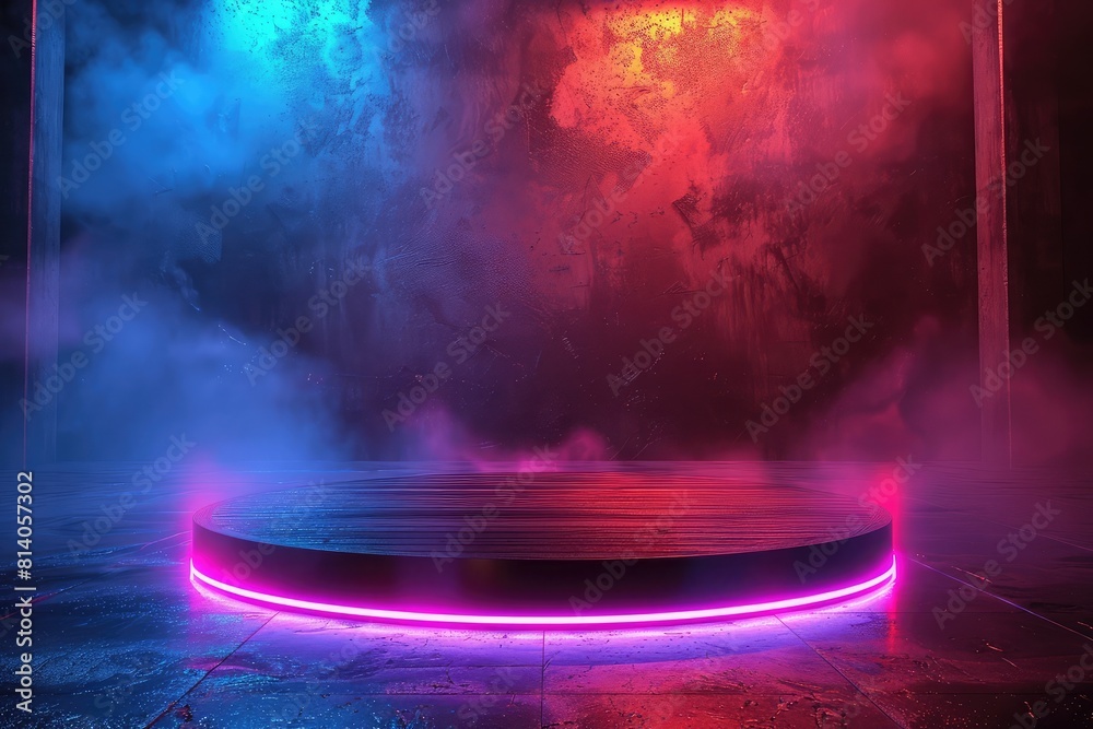 Background podium 3D light neon blue platform stage product abstract