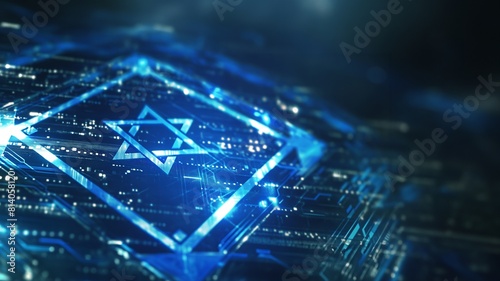 Israelisches Flaggen Symbol Davidstern digitales Design in silber mit blauen Hintergrund