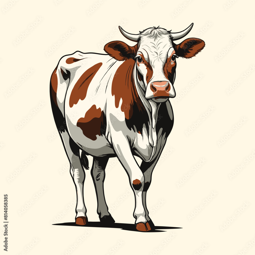 Fototapeta premium Hand Drawn Cow Illustration Cow Animal Engraved Style