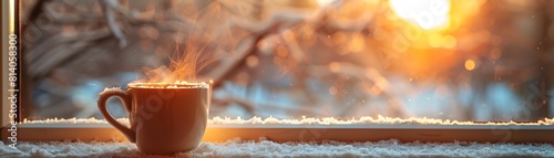 Warm morning coffee, where thoughts and dreams awaken photo