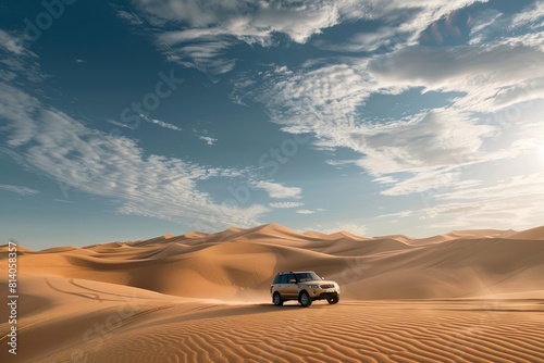 car on the road in sand dunes