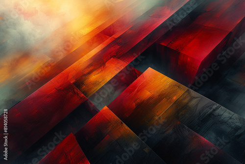 A modern digital art composition featuring an abstract background of intersecting lines and shapes, infused with vibrant colors and dynamic textures, .