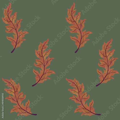 Seamless botanical vintage pattern on green background for design of fabrics, paper, packaging, textiles in hand drawn cartoon flat style.