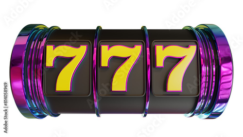 3d golden casino slot machine with jackpot and 777 numbers on the reel on a transparent background