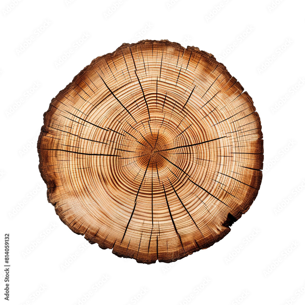 Obraz premium cross section of tree trunk on transparent background, clipping path, png,