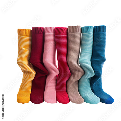 pair of colorful socks on transparent background, clipping path, png,