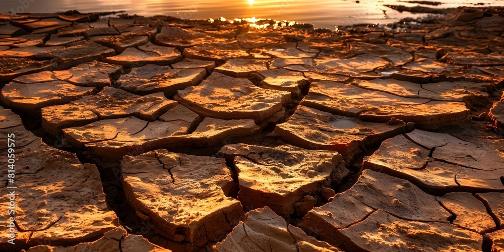 Foto de Dry lakebed in cracked earth symbolizing global warming and ...