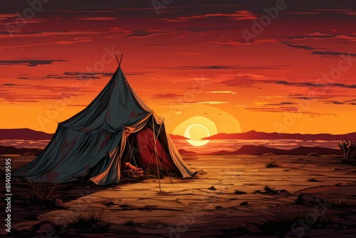 Majestic Tent desert sunset. Wild nature. Generate Ai