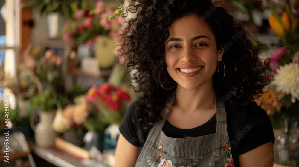 smiling hispanic woman, small business owner