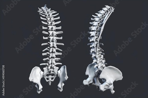 human spine anatomy illustration detailed vertebrae structure front and side view 3d rendering