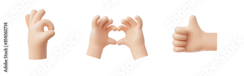 Hand gesture signs 3D vector illustration set