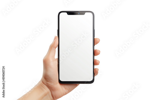 A hand holding a modern bezel-less smart phone.