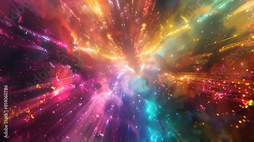A magical burst of rainbow powder bursting forth like a supernova
